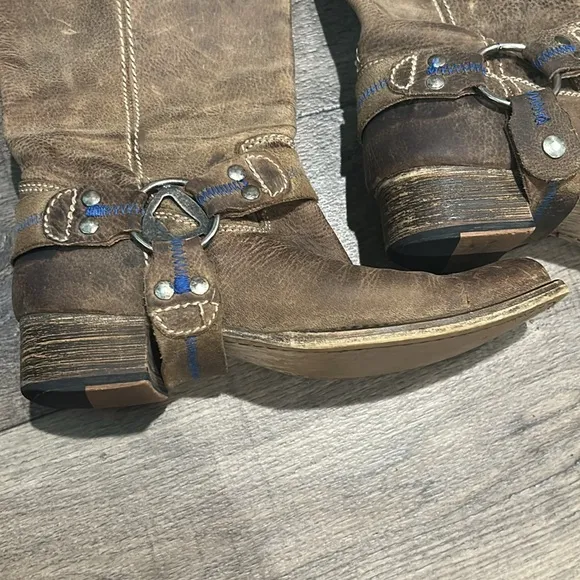 Bed Stü X Oak Tree Farms Opal Harness LeatherSquare Toe Riding Moto Boot Size 8