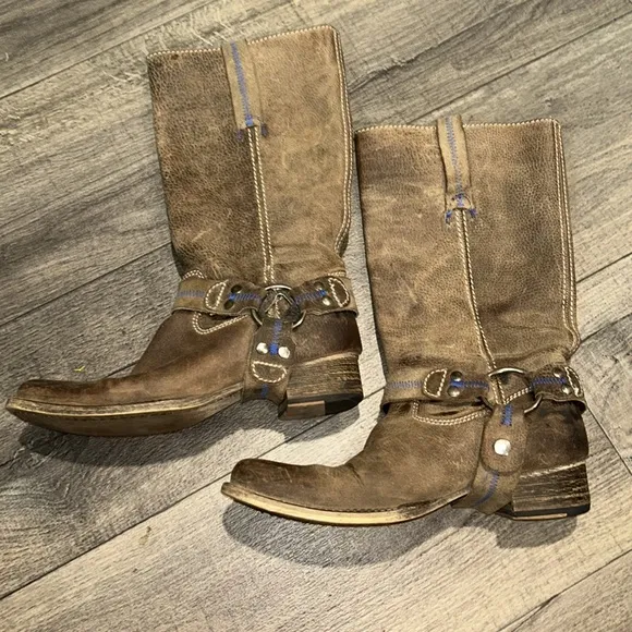 Bed Stü X Oak Tree Farms Opal Harness LeatherSquare Toe Riding Moto Boot Size 8