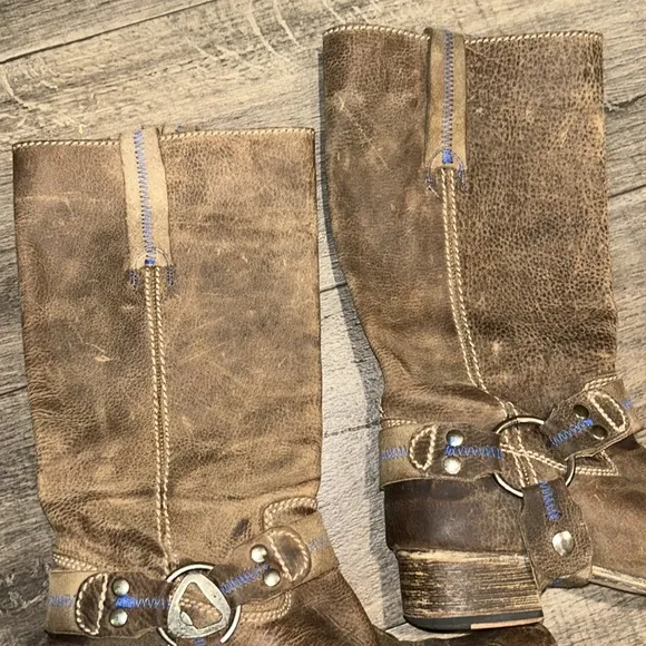 Bed Stü X Oak Tree Farms Opal Harness LeatherSquare Toe Riding Moto Boot Size 8