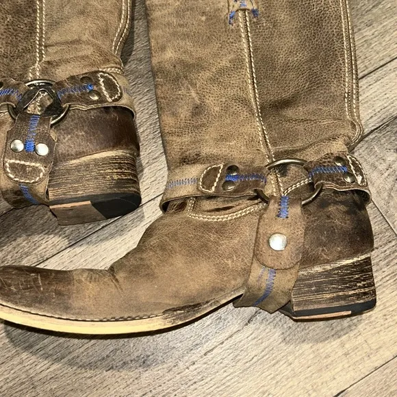 Bed Stü X Oak Tree Farms Opal Harness LeatherSquare Toe Riding Moto Boot Size 8