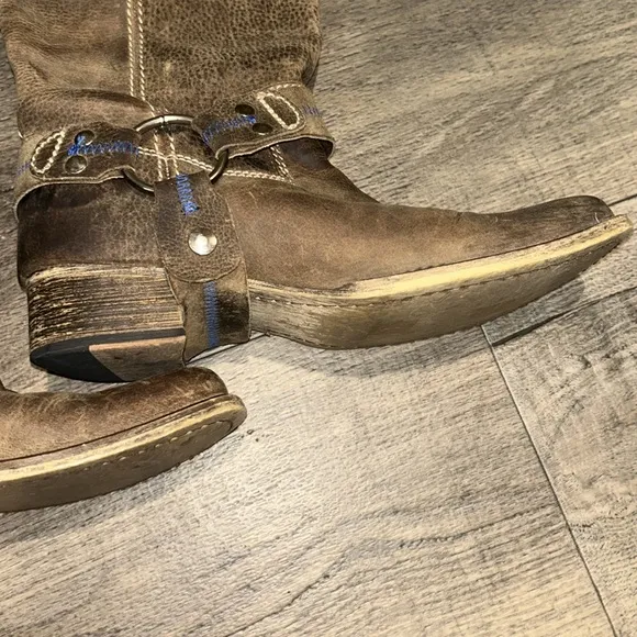 Bed Stü X Oak Tree Farms Opal Harness LeatherSquare Toe Riding Moto Boot Size 8
