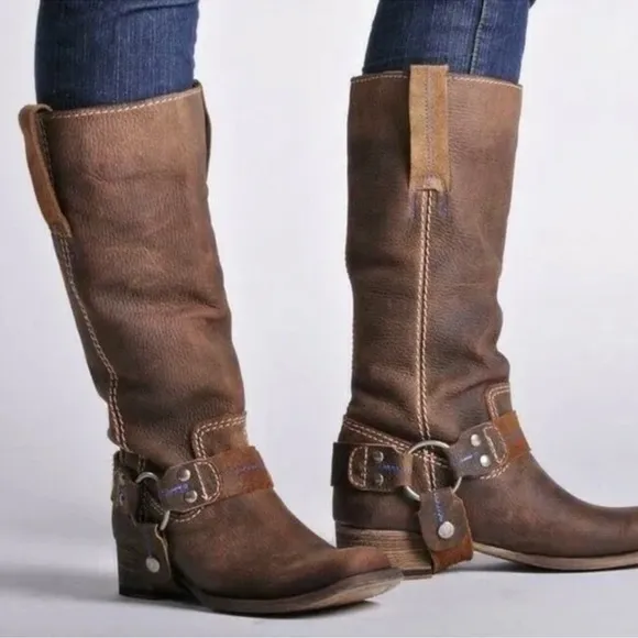 Bed Stü X Oak Tree Farms Opal Harness LeatherSquare Toe Riding Moto Boot Size 8