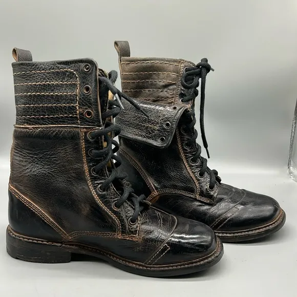 Bed Stu Dunscape Roanne Fold Over Distressed leather combat boots