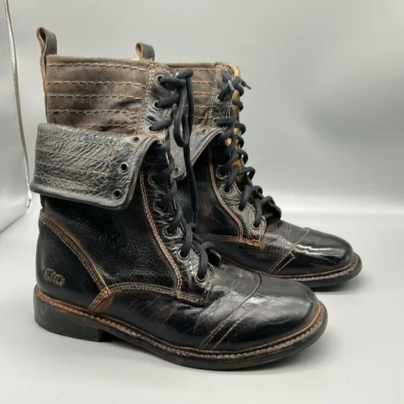 Bed Stu Dunscape Roanne Fold Over Distressed leather combat boots