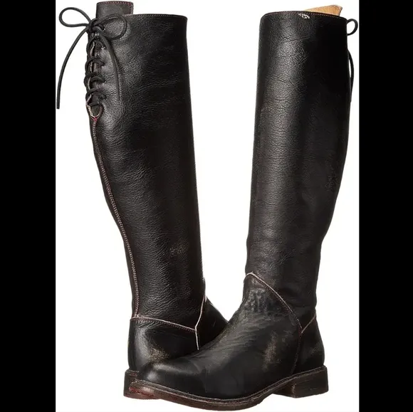 Bed Stu Manchester Distressed Leather Upper High Boots with Lace Accents
