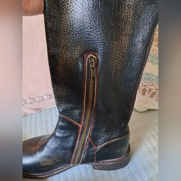 Bed Stu Manchester Distressed Leather Upper High Boots with Lace Accents