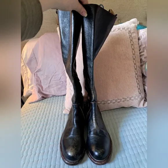 Bed Stu Manchester Distressed Leather Upper High Boots with Lace Accents