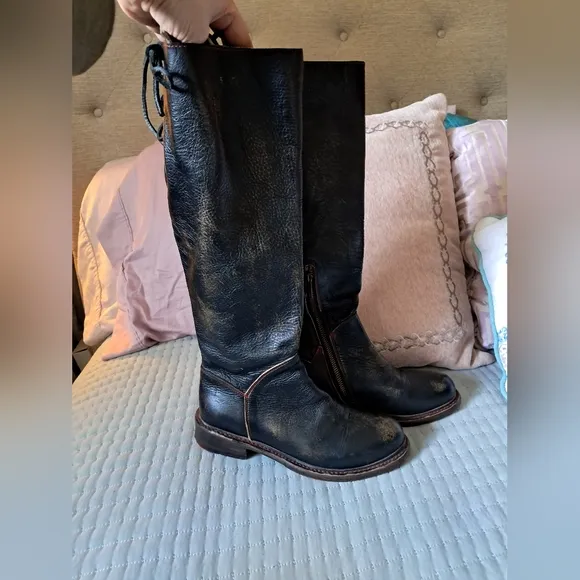 Bed Stu Manchester Distressed Leather Upper High Boots with Lace Accents
