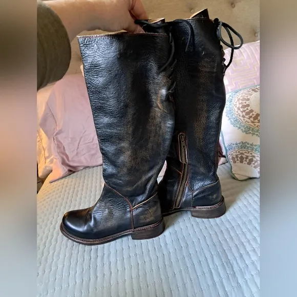 Bed Stu Manchester Distressed Leather Upper High Boots with Lace Accents