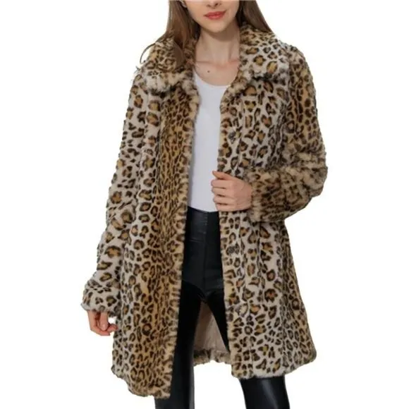 Bellivera Womens Leopard Print Fleece Coat, Fall and Winter Fashion Fuzzy