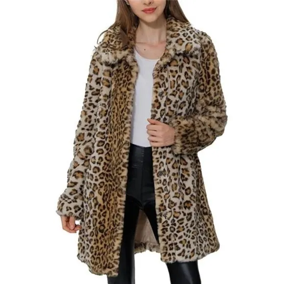 Bellivera Womens Leopard Print Fleece Coat, Fall and Winter Fashion Fuzzy