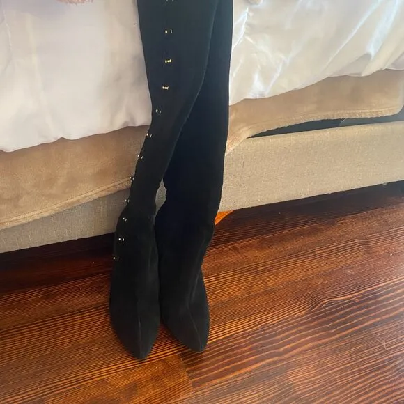 Betsey Johnson Black Suede Over the Knee Aleccia Boots