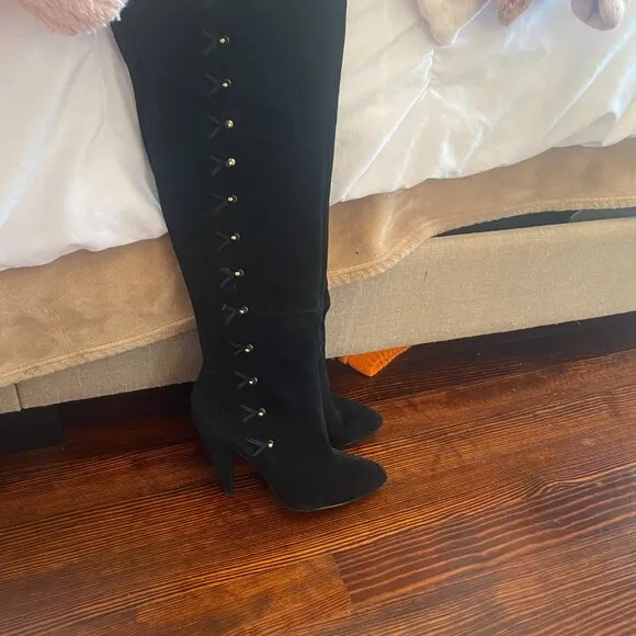 Betsey Johnson Black Suede Over the Knee Aleccia Boots