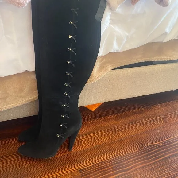 Betsey Johnson Black Suede Over the Knee Aleccia Boots