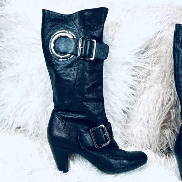 BGBGirls Black Leather High Heel Buckle Bo…