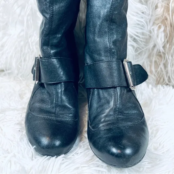 BGBGirls Black Leather High Heel Buckle Bo…