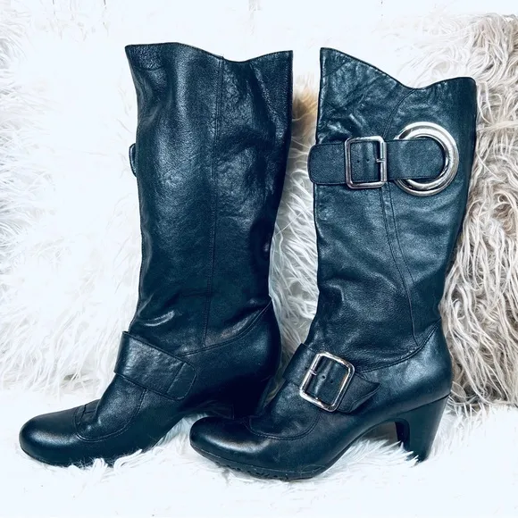 BGBGirls Black Leather High Heel Buckle Bo…