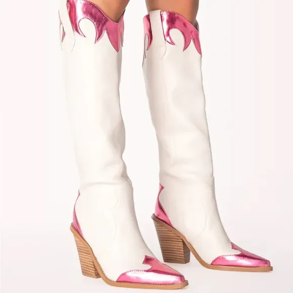 Billini SAYURI Ivory Metallic Tall Western Fashion Boots