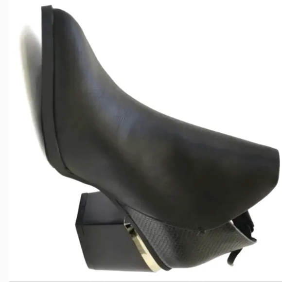 Black Ankle Boots with Mirrored Accent Heel Sz 10