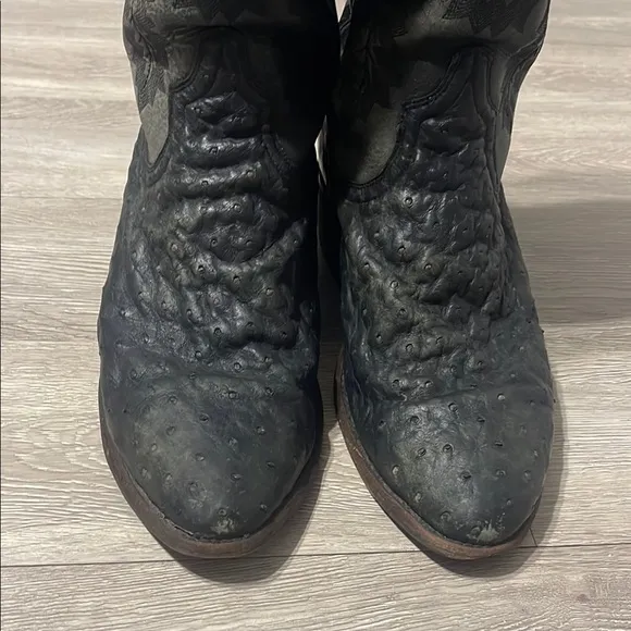 Black Ostrich Leather Cowboy Boots