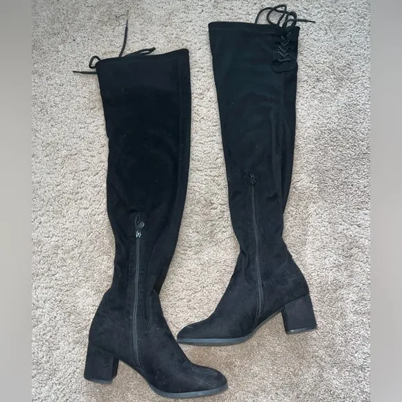 Black Over the Knee Suede Platform Boots Size 9
