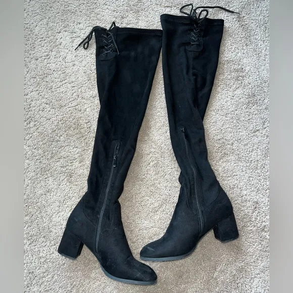 Black Over the Knee Suede Platform Boots Size 9