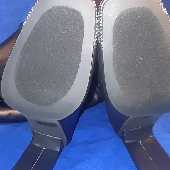 Black Rhinestone Closed Toe Thigh High Heels Boots