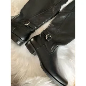 Black riding boots size 6 with stretchy back part new  faux leather