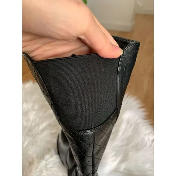 Black riding boots size 6 with stretchy back part new  faux leather