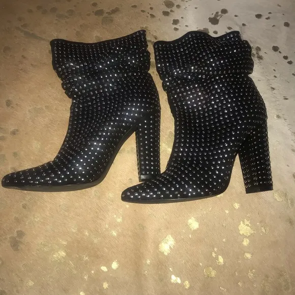 Black Studded Scrunch Boots