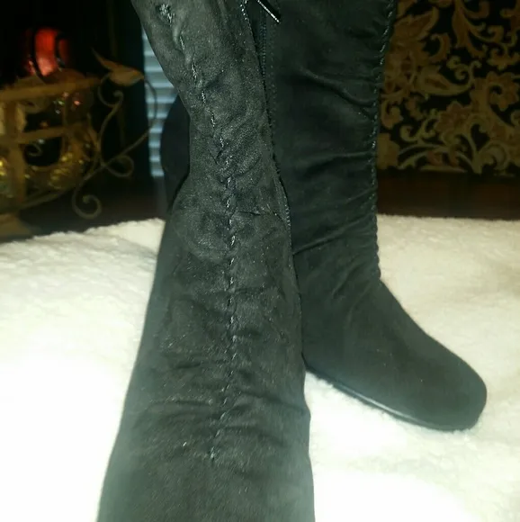 Black Suede Crimped Pant Boot (NWOT)