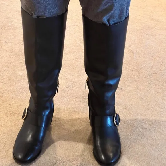 Black with gold accents Tory Burch knee boots, size 7