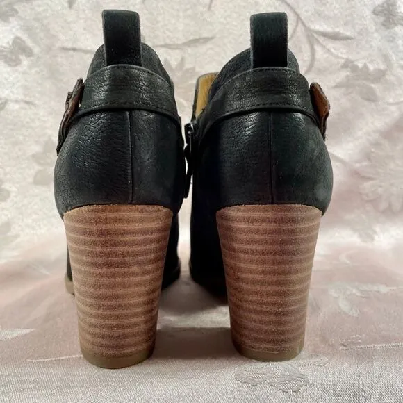 BLACK LEATHER FRANCO SARTO ANKLE BOOTS SIZE 7.5