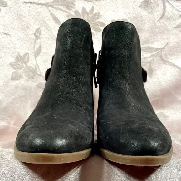 BLACK LEATHER FRANCO SARTO ANKLE BOOTS SIZE 7.5