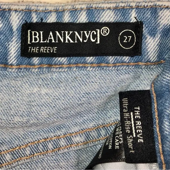 Blank NYC The Reeve Ultra High-Rise Frayed Raw Hem Light Wash Denim Shorts