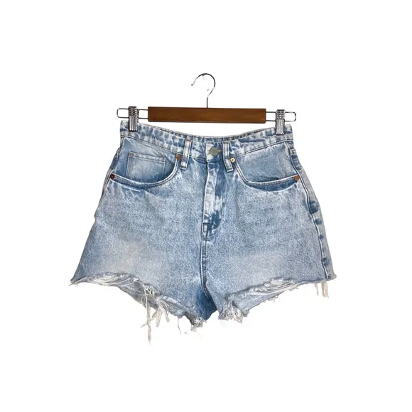 Blank NYC The Reeve Ultra High-Rise Frayed Raw Hem Light Wash Denim Shorts