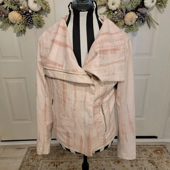 BLANKNYC - Light Pink Tie-Dye Zip-Up Faux Suede Moto Jacket Sz M