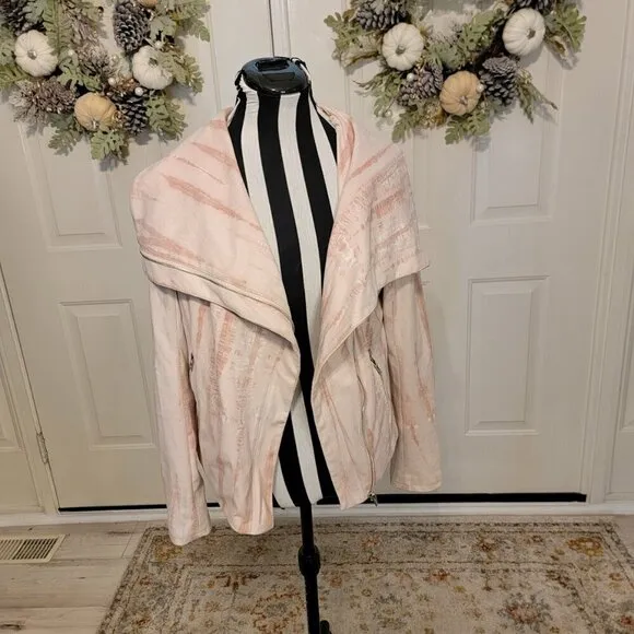 BLANKNYC - Light Pink Tie-Dye Zip-Up Faux Suede Moto Jacket Sz M