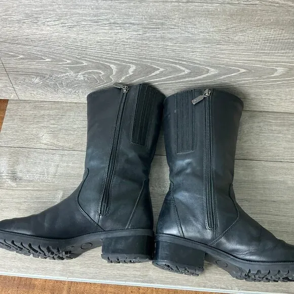 Blondo Boots Women 6.5 Black Leather Wool Lined Side Zip Waterproof Riding Biker