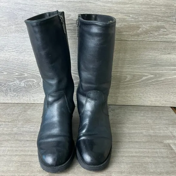 Blondo Boots Women 6.5 Black Leather Wool Lined Side Zip Waterproof Riding Biker
