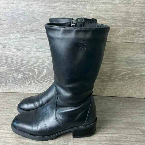 Blondo Boots Women 6.5 Black Leather Wool Lined Side Zip Waterproof Riding Biker