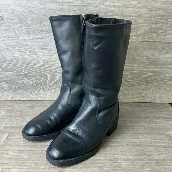 Blondo Boots Women 6.5 Black Leather Wool Lined Side Zip Waterproof Riding Biker