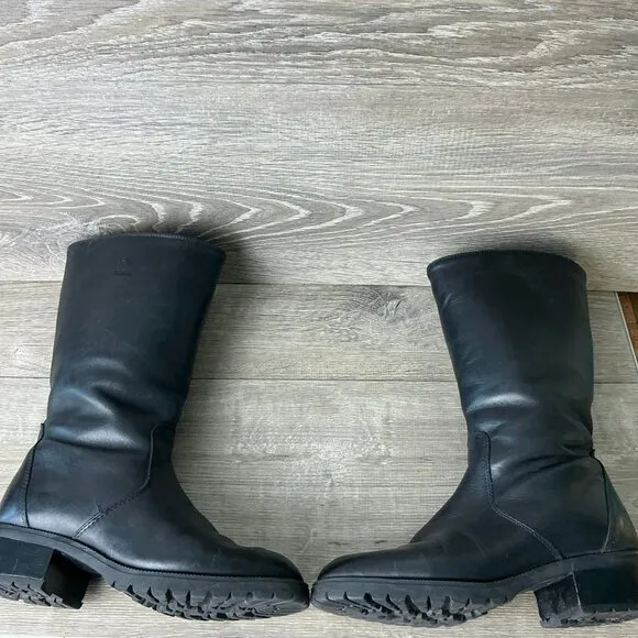 Blondo Boots Women 6.5 Black Leather Wool Lined Side Zip Waterproof Riding Biker
