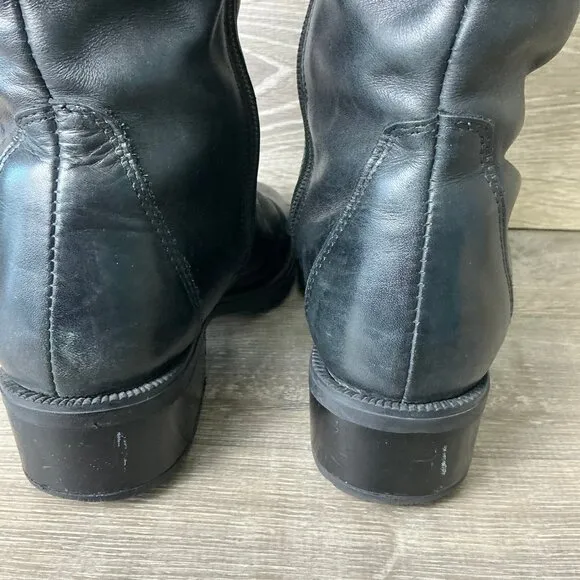Blondo Boots Women 6.5 Black Leather Wool Lined Side Zip Waterproof Riding Biker