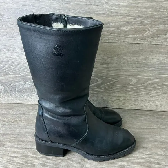 Blondo Boots Women 6.5 Black Leather Wool Lined Side Zip Waterproof Riding Biker