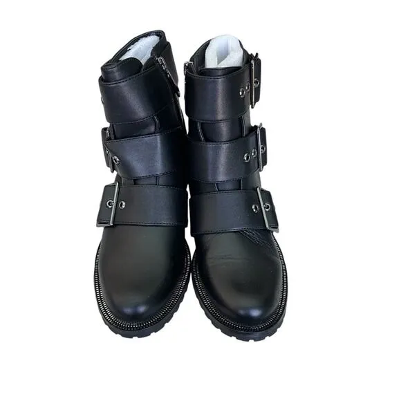 Blondo Camilla Waterproof Buckle Strap Side Zip Moto Boots Black Size 7.5 Medium