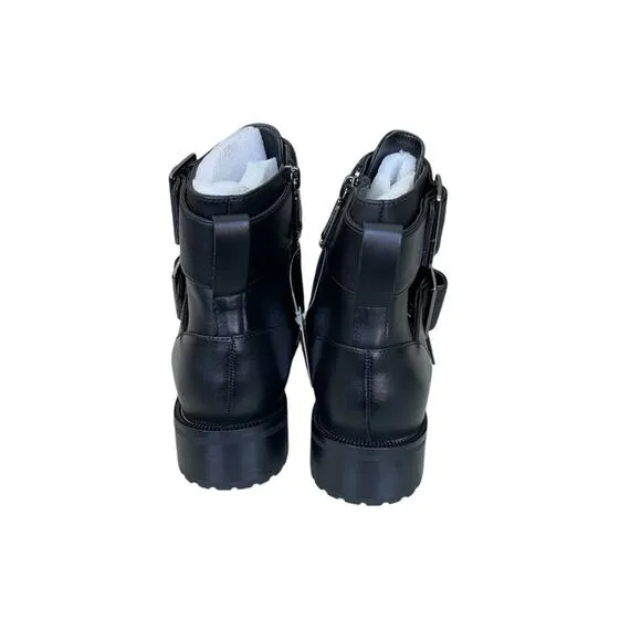 Blondo Camilla Waterproof Buckle Strap Side Zip Moto Boots Black Size 7.5 Medium