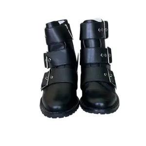 Blondo Camilla Waterproof Buckle Strap Side Zip Moto Boots Black Size 7.5 Medium