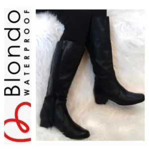 Blondo NWT Black Waterproof Leather &amp; Natural Rubber Sole Riding Boots Sz 6.5WW
