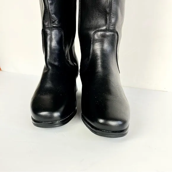 Blondo NWT Black Waterproof Leather &amp; Natural Rubber Sole Riding Boots Sz 6.5WW